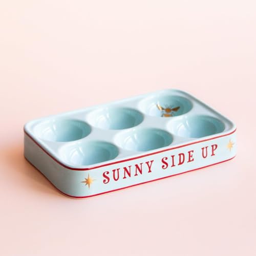 Yvonne Ellen Sunny Side Ceramic Egg Holder | Egg Storage for Kitchen & Fridge Organiser, Egg Tray Stand Rack for Countertop or Fridge, Egg Container & Organiser | Holds 6 Eggs, 14.5 x 10 x 2.5 cm