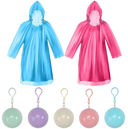 FASBET 5 stycken regnponcho transparent med förvaringsboll regnponcho festival karneval färgglada kvinnor män vattentät regnrock poncho regn regn regn cape vattentät