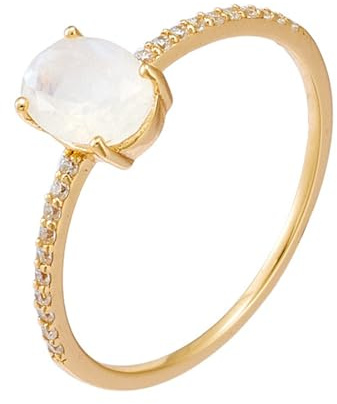 Stfery 9K/14K/18K Gold Eheringe Dünn Damen, Oval Mondstein Diamant Ring Echtgold