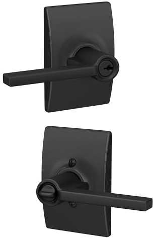 Schlage F51A LAT 622 CEN Latitude Door Lever with Century Trim, Keyed Entry Lock, Matte Black