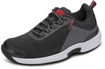 Orthofeet Men's Orthopedic Edgewater Stretch Knit Walking Sneaker, Black, Size 10.5 Wide