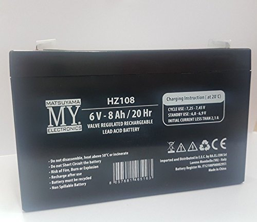 Batteria al piombo ermetica ricaricabile 6V 8Ah con faston. Lead Acid Battery