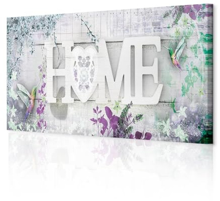 decomonkey Bilder Home Blumen Vogel 120x40 cm 1 Teilig Leinwandbilder Haus | Strukturleinwand, Holzkeilrahmen, Bild auf Leinwand, Wandbild, Kunstdruck, Wanddeko, Wohnzimmer, Wanddekoration