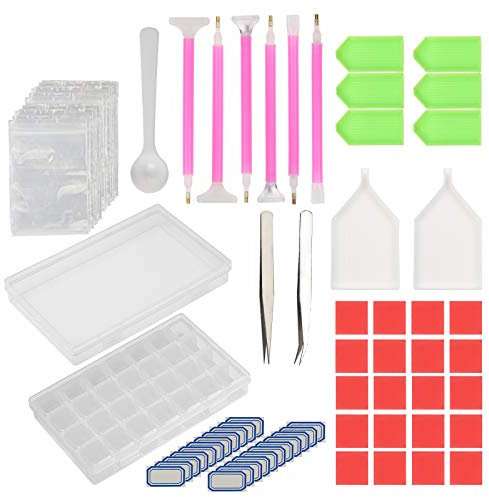 KAKOO 134tlg DIY 5D Diamond Painting Werkzeug Set, Crystal Strass Kreuzstich Stickerei Malerei Zubehör mit 28 Fächer Diamant Sortierbox und Aufbewahrungsbox für Erwachsene Kinder Kunst Handwerk
