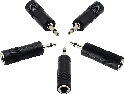 zdyCGTime 3,5mm bis 6,35 mm Audio Adapter,3,5mm Mono 1/8 Zoll Audio Männlich auf 6,35mm 1/4 Zoll weibliche Mikrofon stecker Adapter Buchse Konverter.(5 Stück)