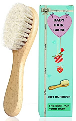 Molylove Baby-Haarbürste mit Holzgriff und superweichen Borsten Natur-Pur