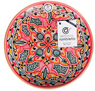 CERÁMICA RAMBLEÑA | Plato Decorativo para Colgar en Pared | Plato de cerámica | Rojo-Verde-Negro | 100% Hecho a Mano | 21x21x4 cm