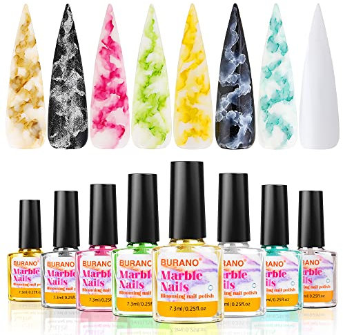BURANO Marmor Nagellack, blühender Gel Nagellack Mable Nails Aquarell Marmor Tönungsflüssigkeit für Nägel, Aquarell Nagellack 8 Farben Set (Marmor03)