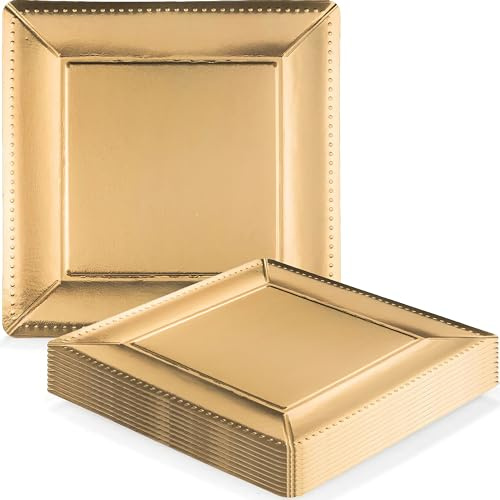 Kaya Square Edge Beaded Paper Charger Plates - 13 | Gold | Pack of 10