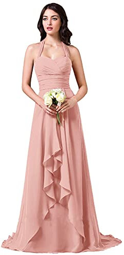dinavian Robe de soirée formelle en mousseline de soie dos nu pour femme, rose poudré, 38