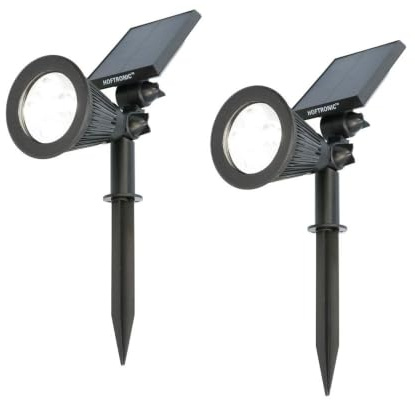 HOFTRONIC - Solar Gartenstrahler Bend IP65 Wasserdicht 6000K Gartenleuchte LED Solarlampen für Außen Solarleuchte 2 Stücke Erdspieß Wegeleuchte mit Wintersolar Solarpanel Kaltweiß Garten Solarstrahler