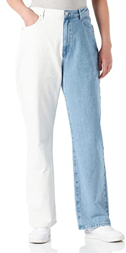 NA-KD Denim Recto de Dos Colores, Blanco/Azul, EU 42