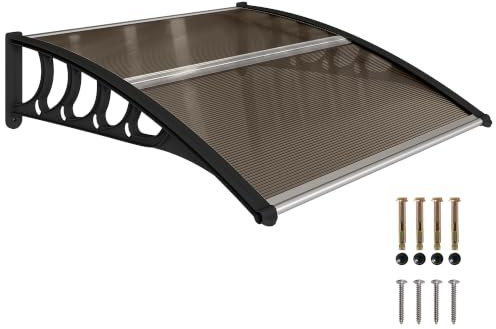 Outsunny Pensilina Tettoia da Esterno 103x96.5cm in Policarbonato Marrone | Tettoia per Esterno, Staffe in Policarbonato, Barre in Alluminio, per Balcone Finestre e Porte