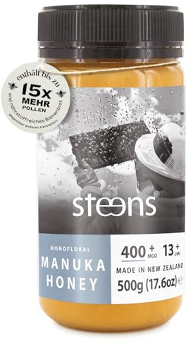 Steens Miel de Manuka - MGO 400+ - 100% certifié Miel Manuka cru pur UMF 13+ - Mis en pot et scellé en Nouvelle-Zélande - Manuka Honey 500 g