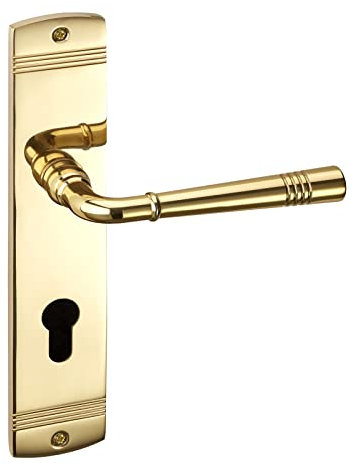 1 Jeu de béquilles FREJA Laiton poli Cylindre profilé (PZ) Poignées de porte sur plaque longue Béquille vintage avec matériel de fixation de Sotech