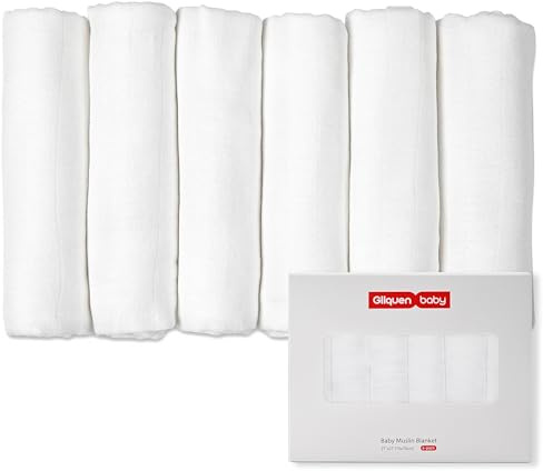 GLLQUEN Musselintücher für Babys, 6 Stück Spucktücher aus Baumwolle 70 cm x 70 cm, saugfähig und atmungsaktiv und ideal zum Reinigen, Abwischen und Abdecken von Neugeborenen