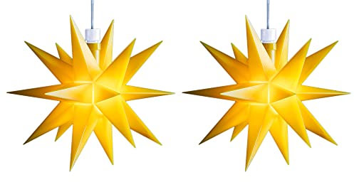 Novaliv 2X Weihnachtsstern LED Dekostern Klein 12cm GELB mit Fernbedienung und Batteriefach für 3 AA Batterien 6h Timer für Innen & Aussen 3D Stern 18 Zackig Leuchtstern LED Lichterkette Weihnachten