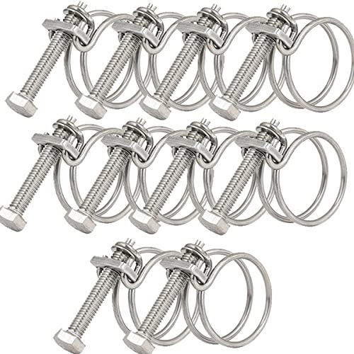 60-65mm Double Wire Hose Clamps, 201 Stainless Steel Hose Clips, Universal Plumbing Pipe Tube Fastener Adjustable Hose Hoop (Pack of 10)