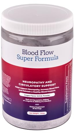 The Blood Flow Super Formula Neuropathy Drink Powder, High Concentration of L ‘Arginine and Citrulline, to Boost Circulation and Support Neurological Health – 444 Grams/30 servings