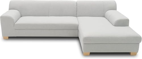 DOMO Collection Ecksofa Tinos, Sofa in L-Form, Eckcouch, Couch Ecke, L-Sofa, 273 x 157 cm in silber | Longchair rechts im klassischen Design mit Holzfüßen, gemütliche L-Form, 273 x 157 cm (BxTxH)
