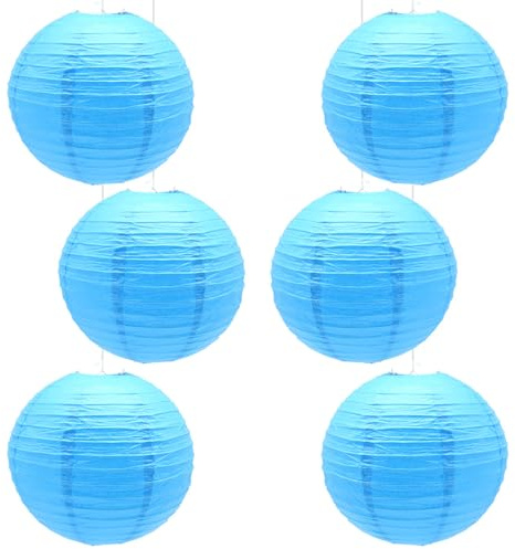 CEEYSEE 6 Stück Papierlaterne Himmelblau 30 cm Hängende Runde Papierlaternen Faltbar Papier Lampions für Brautpartys Geburtstag Feiern Garten Deko(Himmelblau/D-TLS)