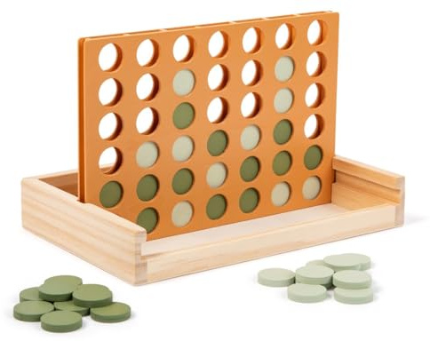 Neutral Wooden Four in a Row Game, Aesthetic Two Player Montessori Travel Board Game for Kids and Adults, Perfect Coffee Table Decor and Housewarming Gift