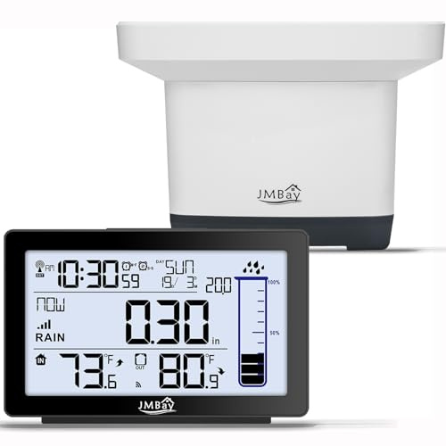 Medidor de Lluvia Digital inalámbrico con termómetro, colector de Lluvia autovaciado, monitoreo de Lluvia, medidor de Lluvia Remoto de Alta precisión para Exteriores e Interiores, para jardín y Patio