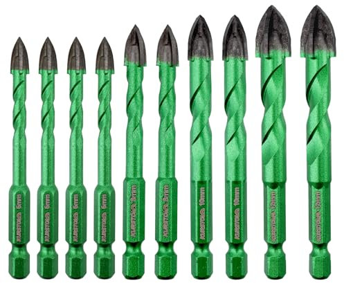KURSTOL Set Punte Trapano a Secco - 10 pezzi 6mm*4/8mm*2/10mm*2/12mm*2 Punta in Carburo con Gambo a Cambio Rapido per Porcellanato Piastrelle Legno Plastica Cemento Muratura