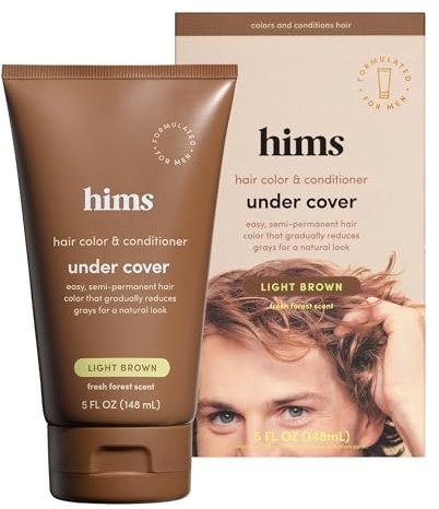 HIMS & HERS Under Cover Hair Color & Conditioner - Light Brown Color Conditioner for Men - Semi Permanent Hair Color - Color Depositing, Deep Conditioning, Blends Grays - Fresh Forest Scent, 5 fl oz