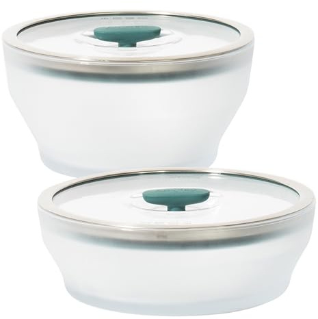 Anyday 4-Pc Microwave Cookware & Glass Food Storage Set with Glass Lids | Medium Plastic-Free Containers | Stackable Steamer with Vented Lid for Microwave-Safe Reheating & Steaming Vegetables, Rice