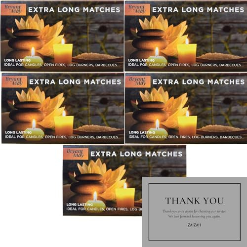 Extra Long Matches – Bryant & May 5 Boxes | Fireplace, Wood Burner, Candle & BBQ Safety Matches | Long Reach Easy Strike Matchsticks for Home, Stove, Fire Pit & Camping Use
