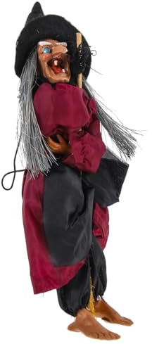 Decoración Colgante de Halloween de Bruja con Sonido Táctil | Adorno de Terror para Pared y Fiesta, Ojos que Brillan, Grito Espeluznante, PVC y Tela, Casa Encantada