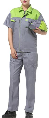 TOVCHEI Combinaison Unisexe À Manches Courtes Salopette De Travail Chemise Et Pantalon Costume Vêtements De Travail Workwear Set,Vert,4XL