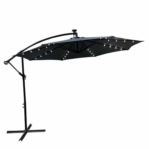AKORD Sonnenschirm mit Kurbel Achteckig LED MILIN | 300x300x245 cm Ampelschirm | Neigungswinkel und Höhe Verstellbar | Kurbelschirm Marktschirm Wasserdicht | Gartenschirm UV-Schutz | Grau