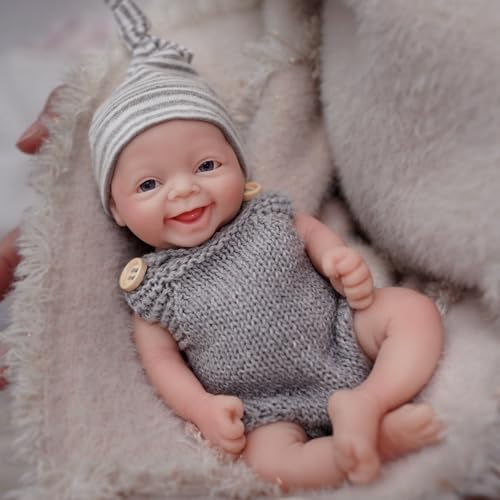 MYREBABY 7 Zoll wiedergeborene Babypuppe, Silikonpuppe Junge Owen Mini realistische Neugeborene Babypuppen Silikon Ganzkörper Stressabbau