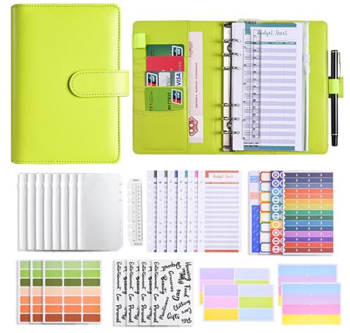 Liemuao A6 Budget Planner Deutsch, Geld Organizer Budget Planer mit 8 Binder Taschen, Finanzplaner Haushaltsbuch,Budgetplaner Geldumschläge,Umschlagmethode Binde (Grün)