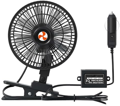 XGGYA 12 V Oscillating Fan, 8 Portable Fan Wide-Bound Cooling Ventilation