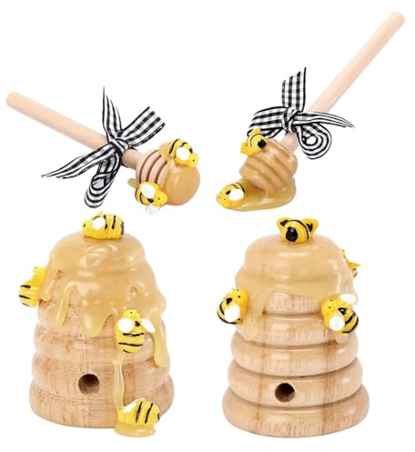 TOPBATHY Beehive Decoration with Bee Dipper Stick 4Pcs Set for Bee Festival Halloween Easter Party Home Tiered Tray Ornament