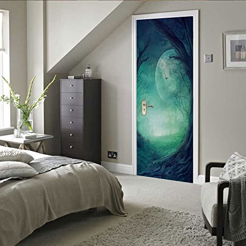 fototapapete 77x200cm(30.31 inches * 78.74 inches) Mond großer Baum Türtapete 3D Eingang Tür Luxus Fototapete 3D Türaufkleber Freien Türtapete selbstklebend Kinderzimmer Jungen