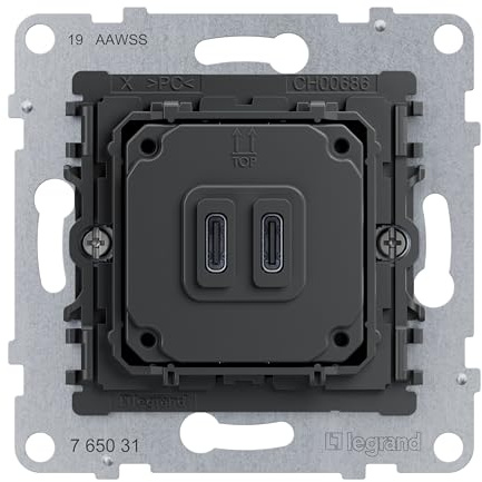 LEGRAND, Seano 765031 Prise de charge USB type C+C, double avec système Power Delivery, permet l'alimentation des appareils multimédias, 30 W