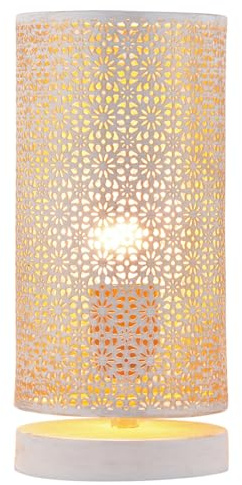 Boho Tischlampe Tuza handgefertigt aus Metall in Weiß 25 cm hoch