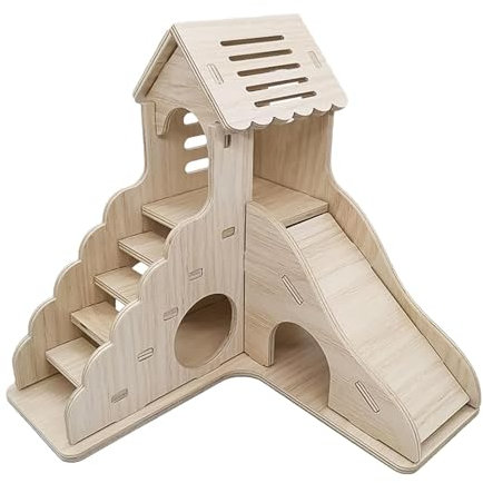 Hamsterhaus aus – 2-stöckiges Kleintierheim, Hamster-Lebensraumhütte | Nest im Villa-Stil mit Rutschenpavillon, goldenem Bärenversteck, Maus- und Igel-Nistspielzeug und Dekoration