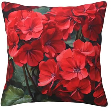 WHJYYXDE Hochwertiger Universal-Kissenbezug für vier Jahreszeiten, 30,5 x 30,5 cm, quadratischer Kissenbezug, rotes Geranien-Muster