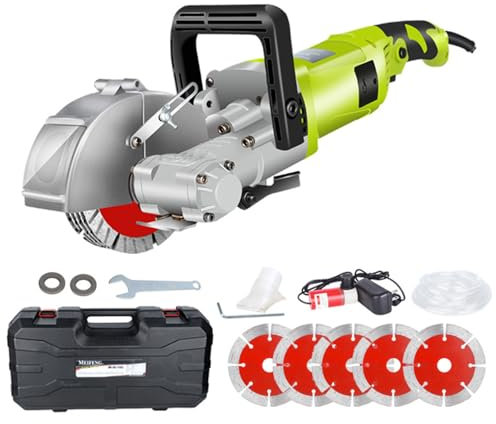 Machine De Découpe De Rainure Murale électrique, 4000 W avec 5 Scies De 125 Mm, Machine à Rainurer Murale à Fente 7500 TR/Min, Profondeur Et Largeur De Coupe Réglables, pour Granit, Marbre, Béton