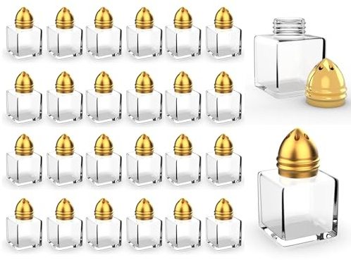 24 Pack Mini Salt and Pepper Shakers, 0.5 oz Glass Cube Shape Spice Shaker with Funnel, Seasoning Jars for Wedding Party Restaurant Home Kitchen