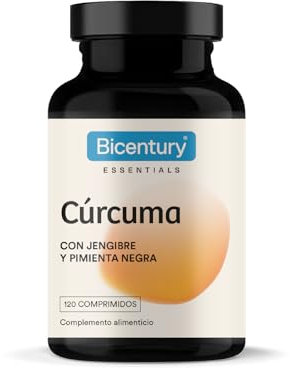 Bicentury Cúrcuma con Jengibre y Pimienta Negra - 1300mg de cúrcuma por cápsula. Con curcumina y piperina. Antioxidante Natural, Alta Biodisponibilidad, Vegano. 120 Cápsulas