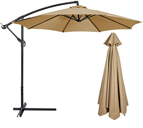 Replacement Parasol Canopy, 2.7M + 8 Arms, Anti-UV & Waterproof Parasol Replacement Canopy Garden Canopy, Cantilever Parasol Top Fabric Cover for Garden Deck Backyard and Pool (Tan, 8 Ribs)