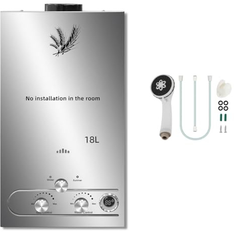 Furvveerr 18L Calentador de Agua a Gas,GLP Gas Licuado de Petróleo,Calentador de Agua de Gas Propano,36KW,Calentador con Presión de Agua,para Uso Doméstico/Camping/Caravanas/Cabinas al Aire Libre