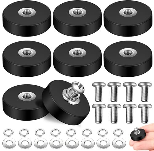 Tatxmalv 8 Pezzi Magneti Gommati, 22 mm Magnetepro con Foro, 5.5 kg di Potenza Adesiva a Magnete Neodimio Antiscivolo per Avvitatura, Base di Montaggio | con Viti Filo e Cuscini in Acciaio | Nero
