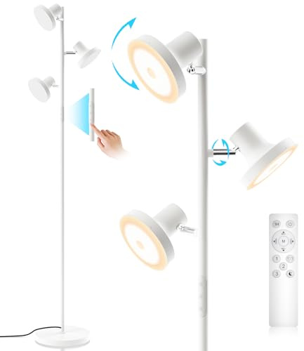 SIBRILLE Stehlampe Wohnzimmer 36W 2500LM Stehlampe LED Dimmbar, Fernbedienung&Touch-Steuerung, 2700K-6500K 3-Licht Leselampe Stehleuchte Moderne Deckenfluter LED Dimmbar für Wohnzimmer Büro, Weiß